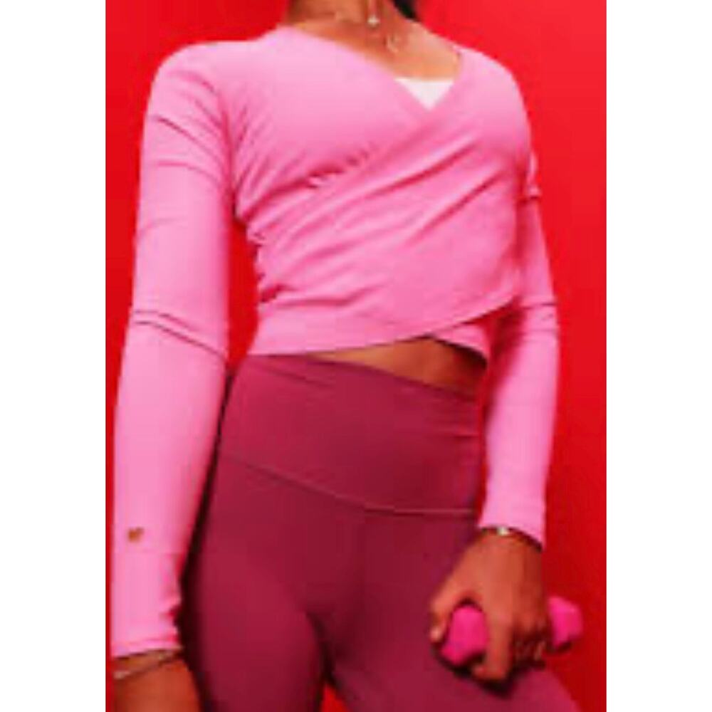 lululemon Nulu Ribbed Wrap-Front Long-Sleeve Shirt Heart
color Candy Cloud. - Picture 4 of 5
